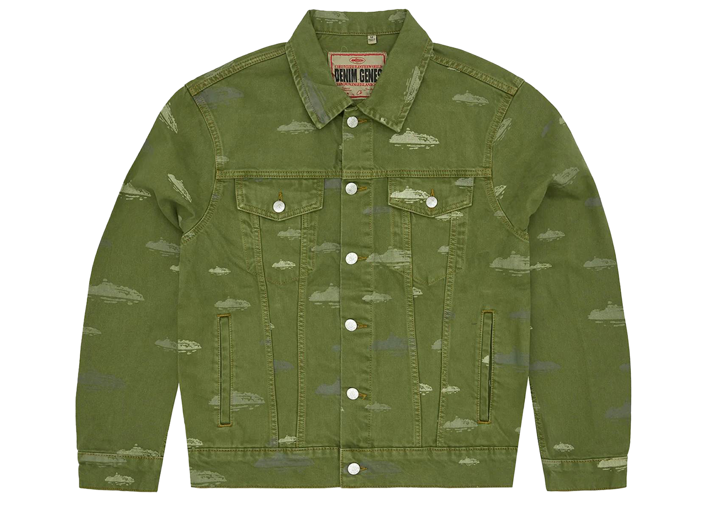 Corteiz Alcatraz Pattern Denim Jacket Khaki